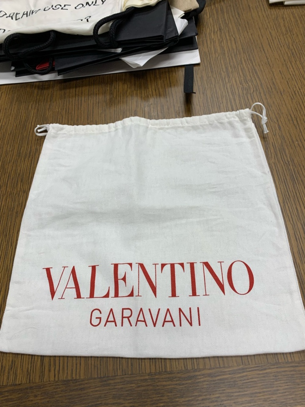 Valentino White Drawstring Dust Bag with Red Logo